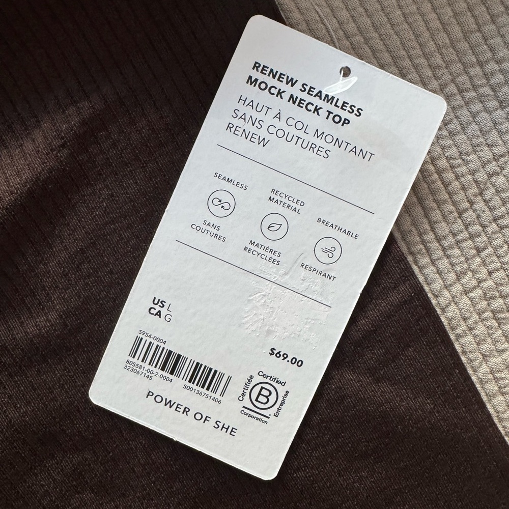 🆕 NWT Athleta Brown & White Mock Neck Long Sleeve Stretchy Top Casual Soft $69 - Picture 9 of 11